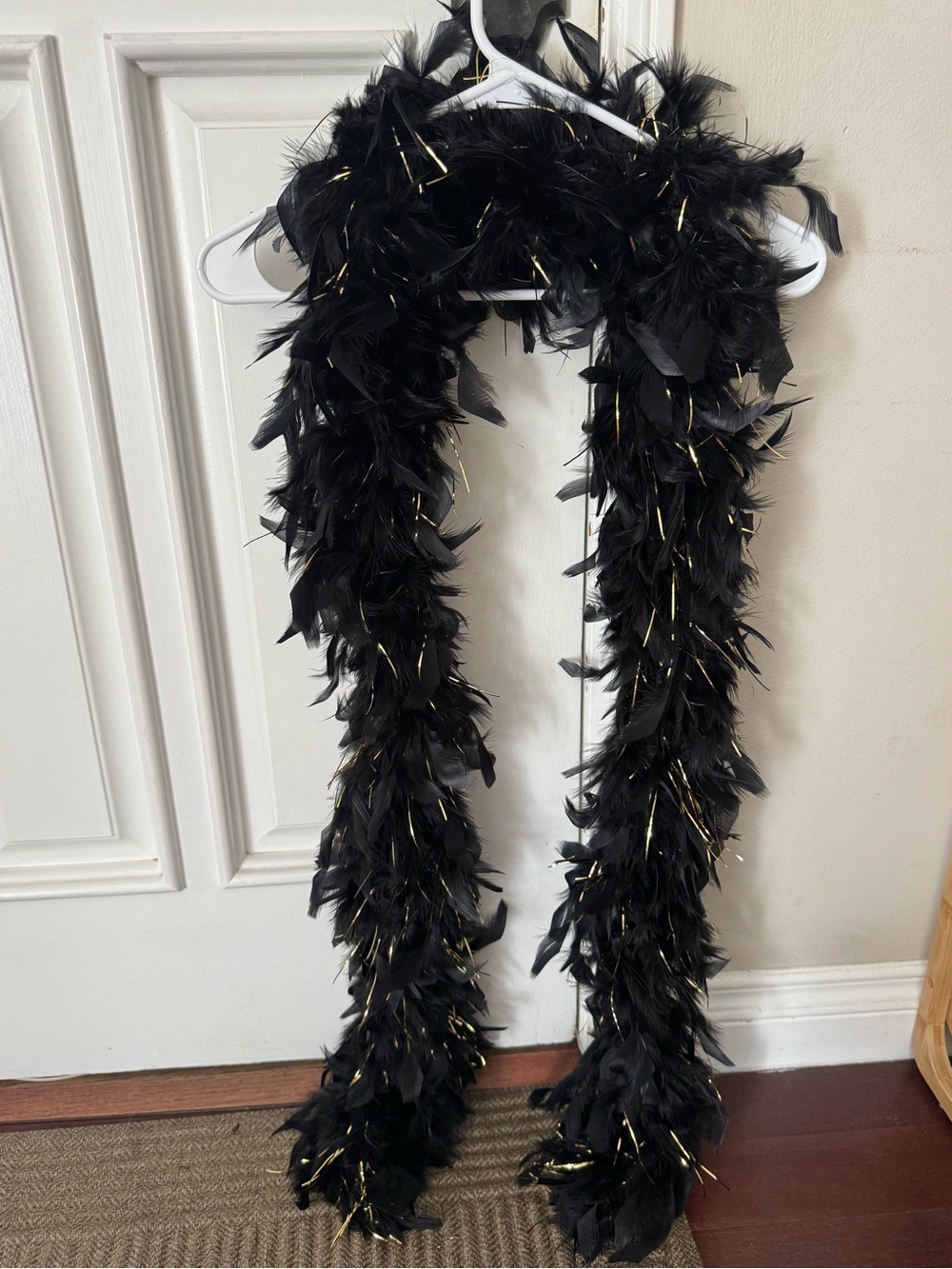 Black Feather Boa with Gold Tinsel Detail - Women's Scarf